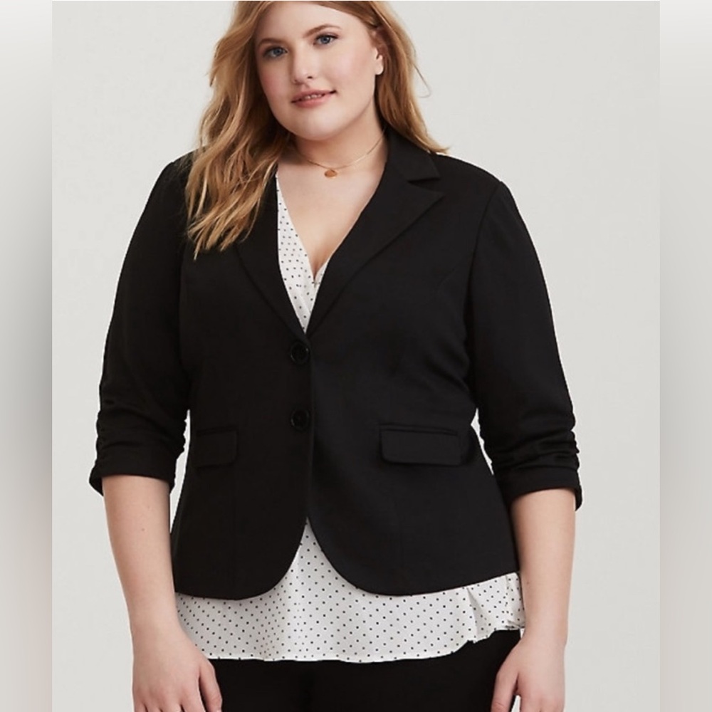 Torrid Blazer Studio Black Ruched Sleeve One Button 1X